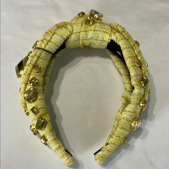 Lele Sadoughi Tweed Oversized Crystal Veronica Headband Canary Yellow Gold NWT - Picture 2 of 12